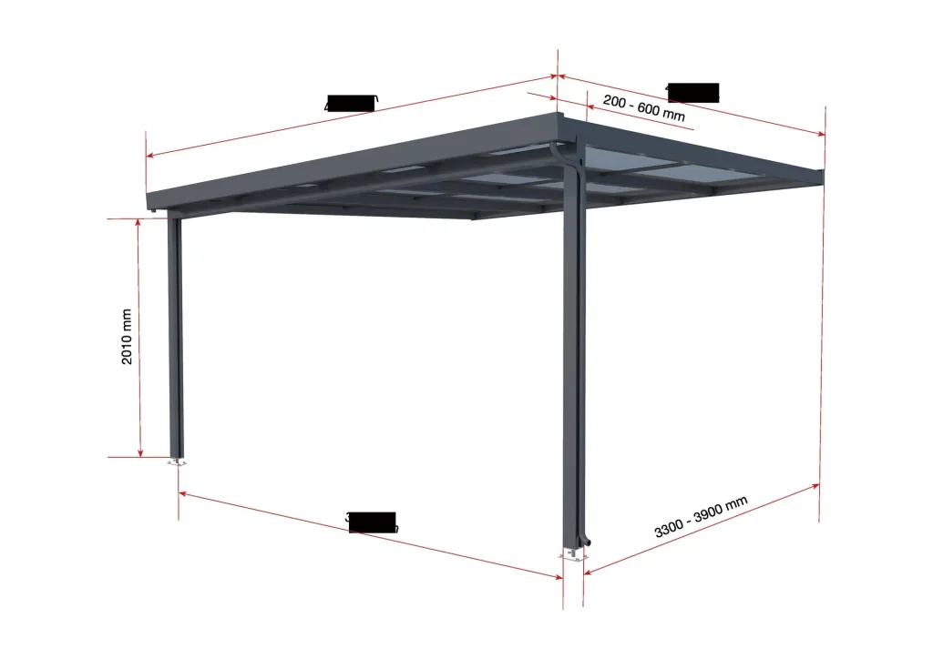 Patio roof Premium, anthracite, 4102 x 4060 mm - Polycarbonate multi-wall sheets 16 mm, clear