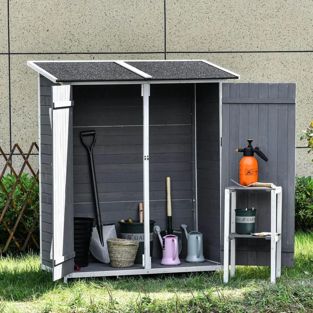 Garden cabinet tool shed with 2 doors tool cabinet with asphalt roof garden storage cabinet anti-dumping design with ground nails