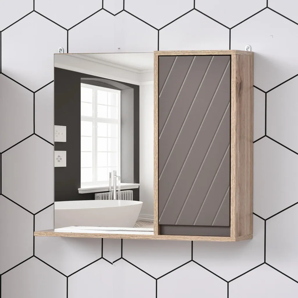 Bathroom mirror cabinet, grey