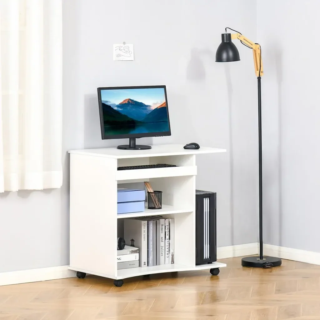 Mobile computer desk with wheels
