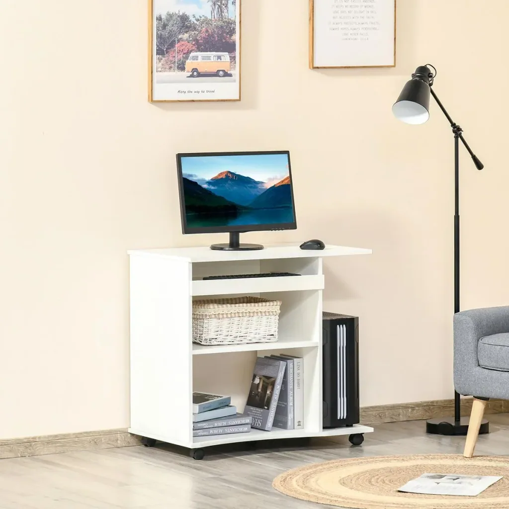 Mobile computer desk with wheels