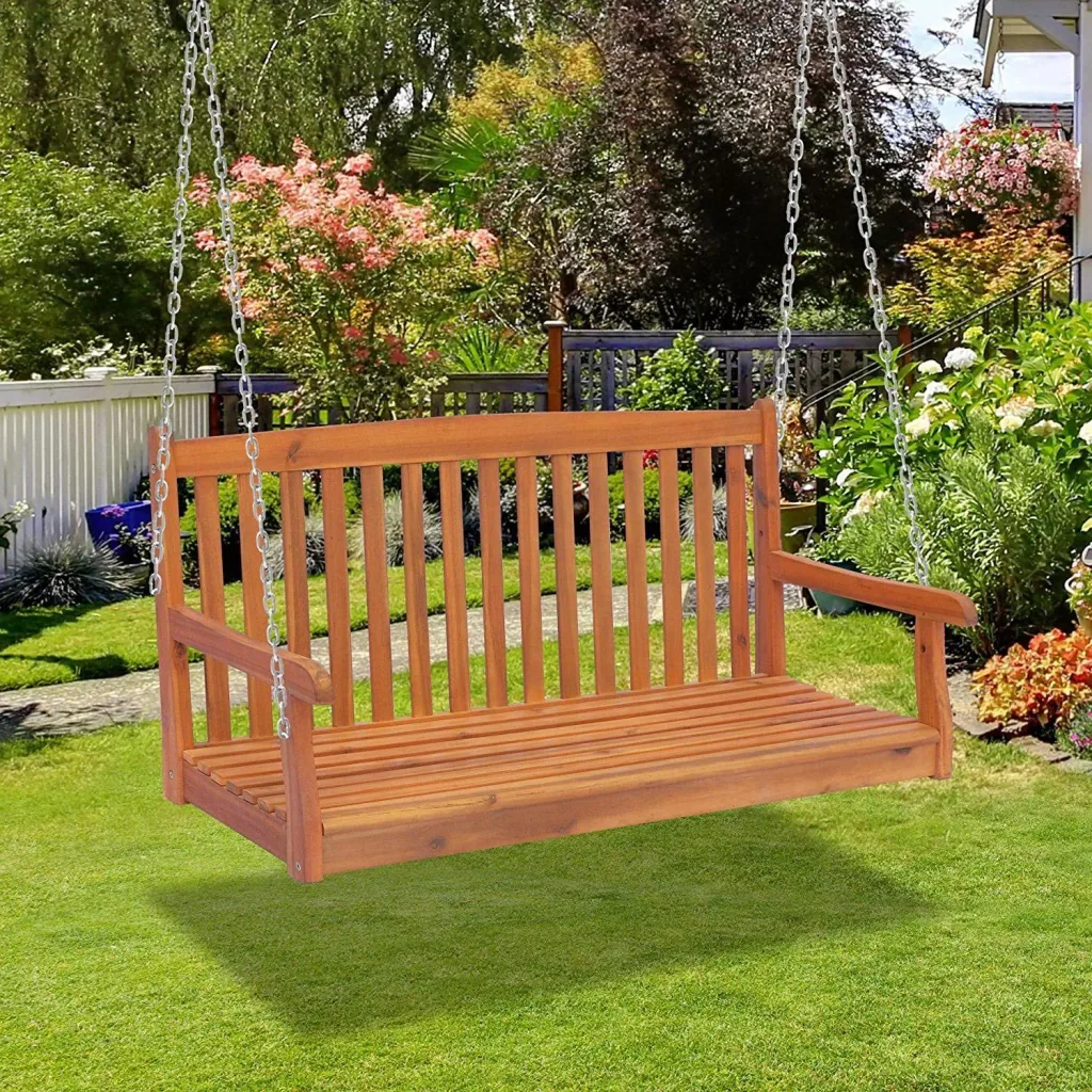 Hanging bench garden swing 2-seater with chains wood brown