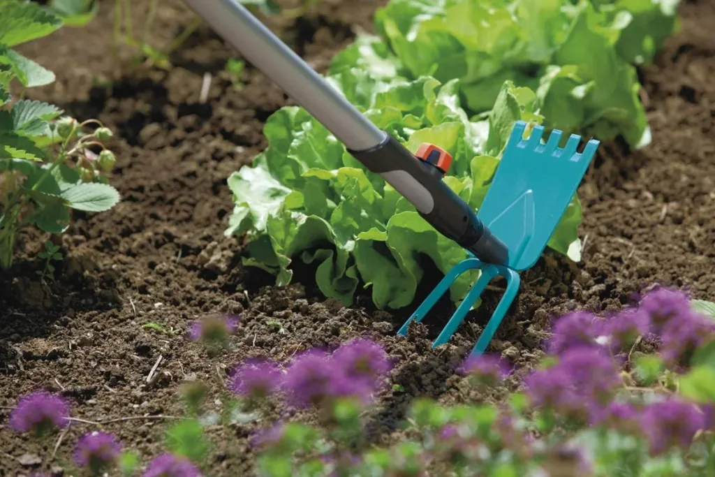 Combisystem garden hoe, straight blade, 3 tines, working width 9 cm