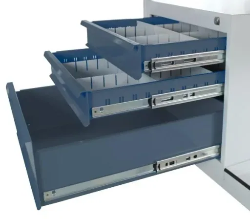 Table trolley shelf trolley RAL7035/7016 - 6 drawers, W1300xD600xH827mm