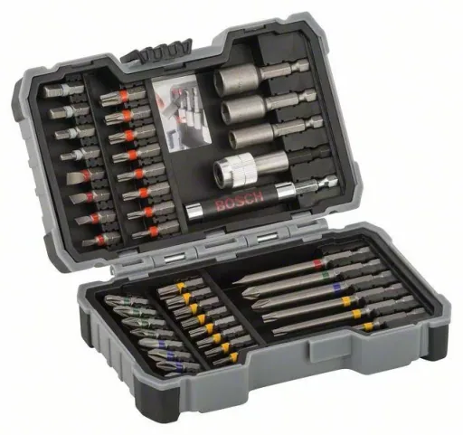 Screwdriver bits and socket wrench set, with quick-change universal holder and universal magnetic holder, 43 pieces