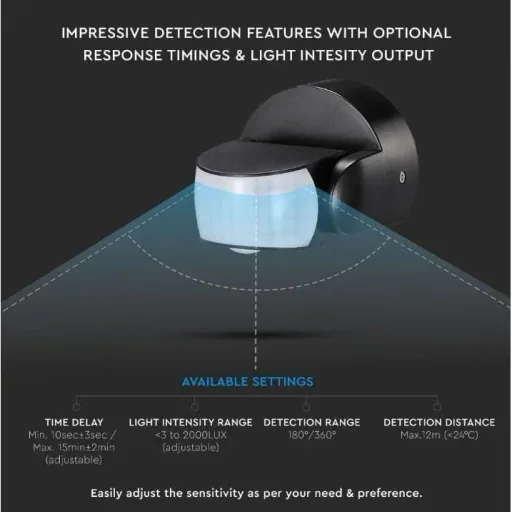 VT-8093 Motion detector with twilight switch - 180° - black