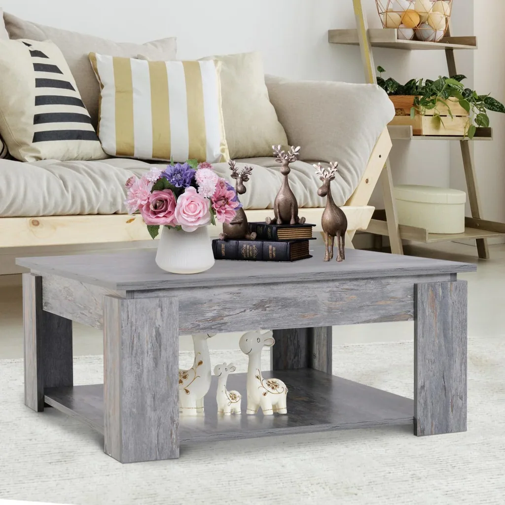 Coffee table side table wooden table with shelf pine shabby 80 x 80 cm