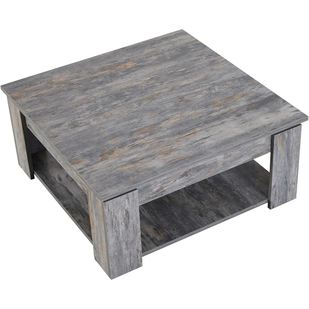 Coffee table side table wooden table with shelf pine shabby 80 x 80 cm