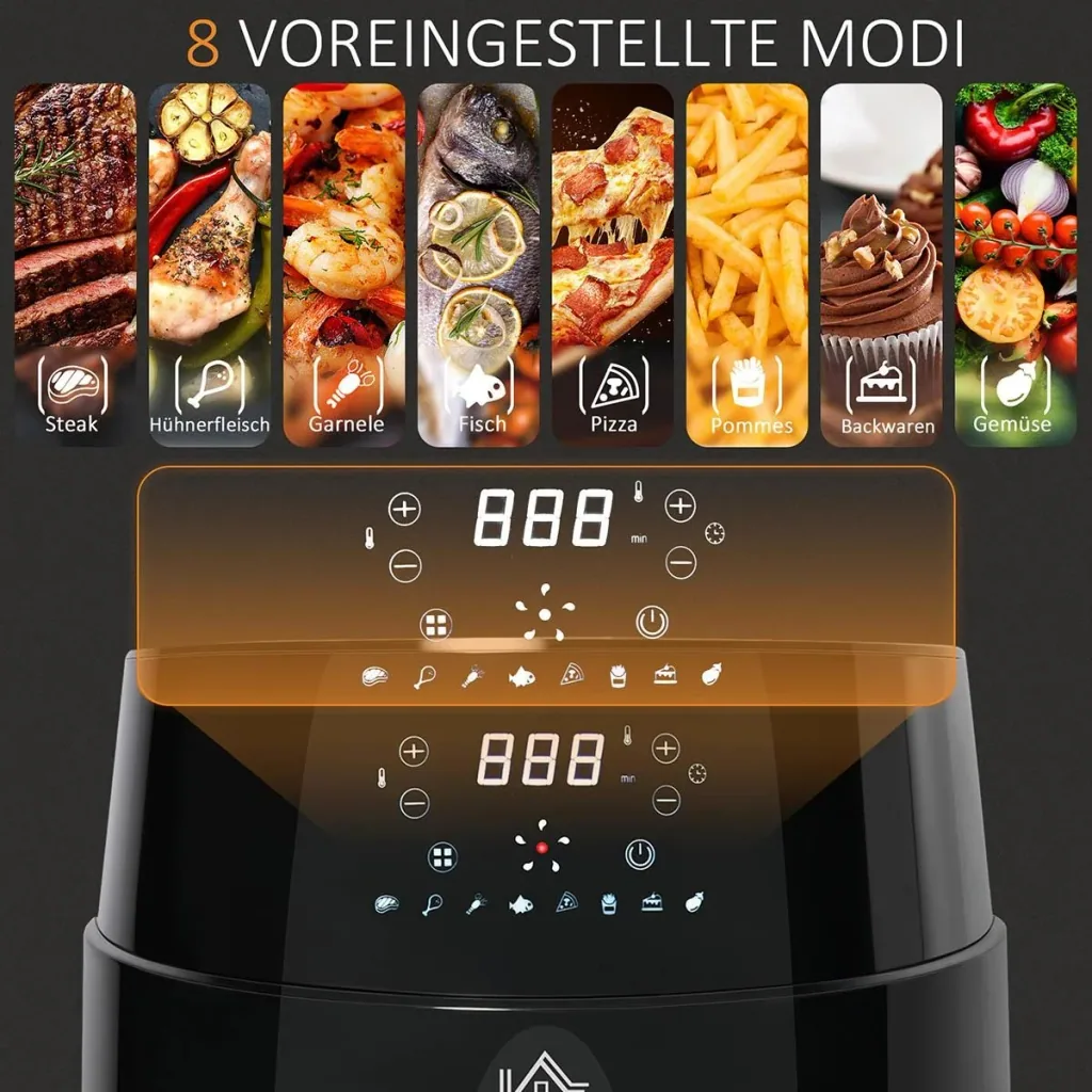 Hot air fryer without oil 4.5 L 1500W Airfryer with 8 preset modes LED display Non-stick coated basket for healthy