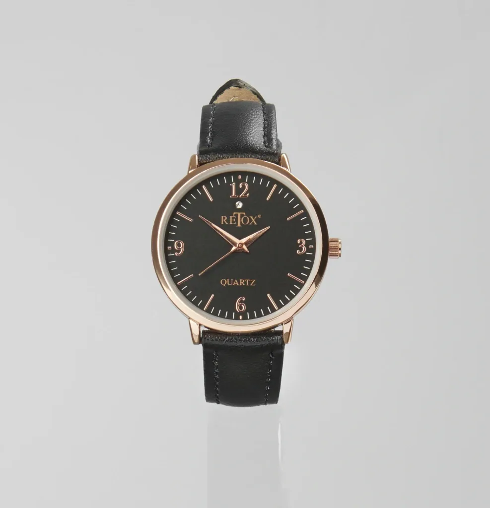 Elegant men's and women's watch set in rose gold look with genuine leather strap