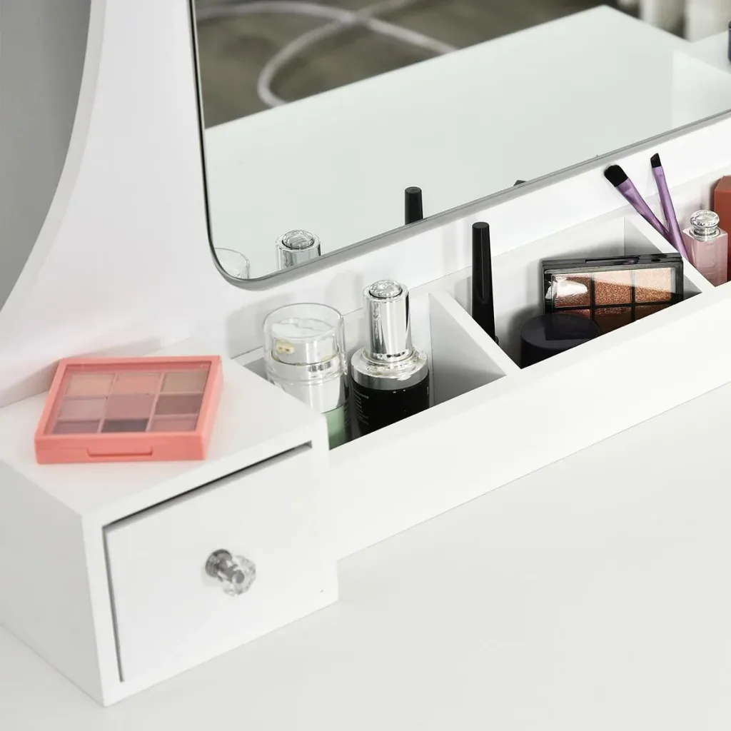 Dressing table with mirror and 5 drawers, white