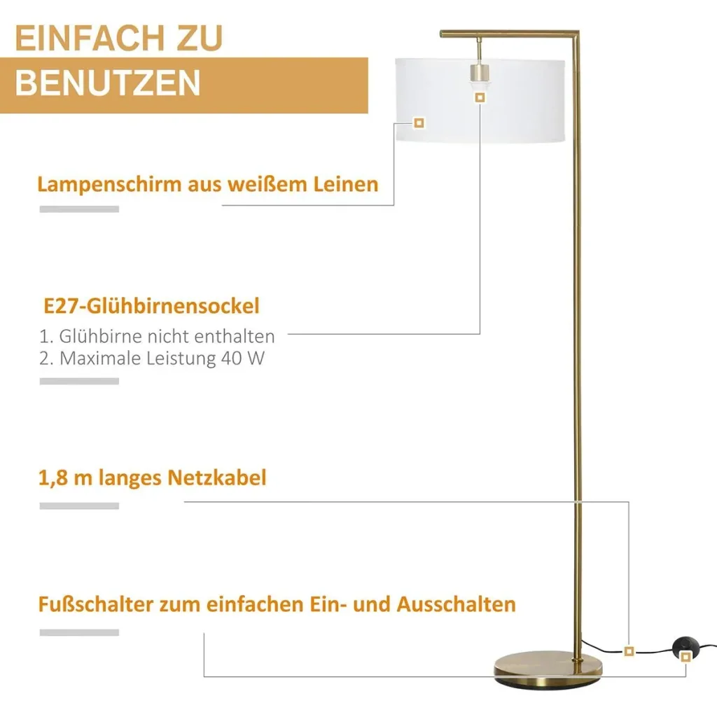 Floor lamp with linen shade gold/white