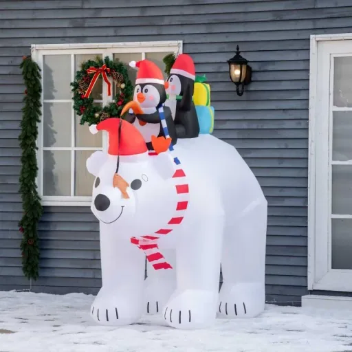 Inflatable penguins on polar bear 2.1 m Christmas decoration