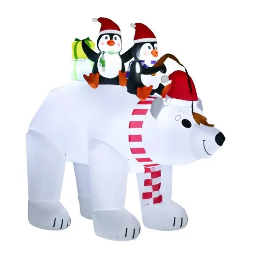 Inflatable penguins on polar bear 2.1 m Christmas decoration