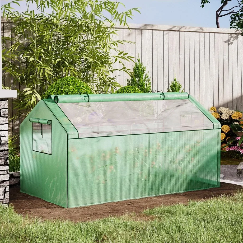 Poly greenhouse with window roof - Green - 180 x 92 x 92 cm