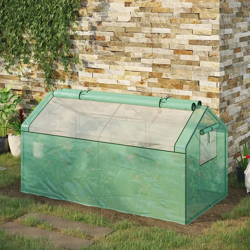 Poly greenhouse with window roof - Green - 180 x 92 x 92 cm