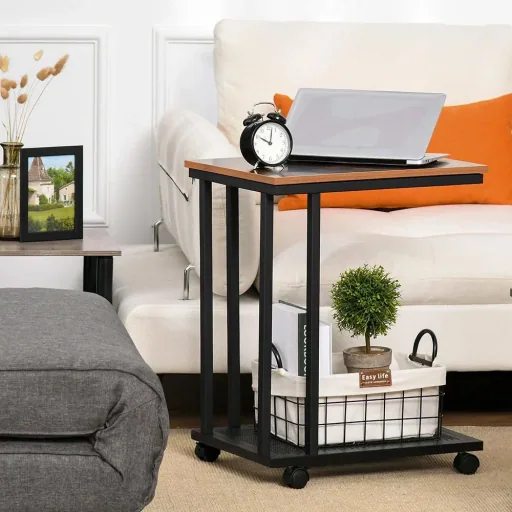 Rollable C-shaped side table black