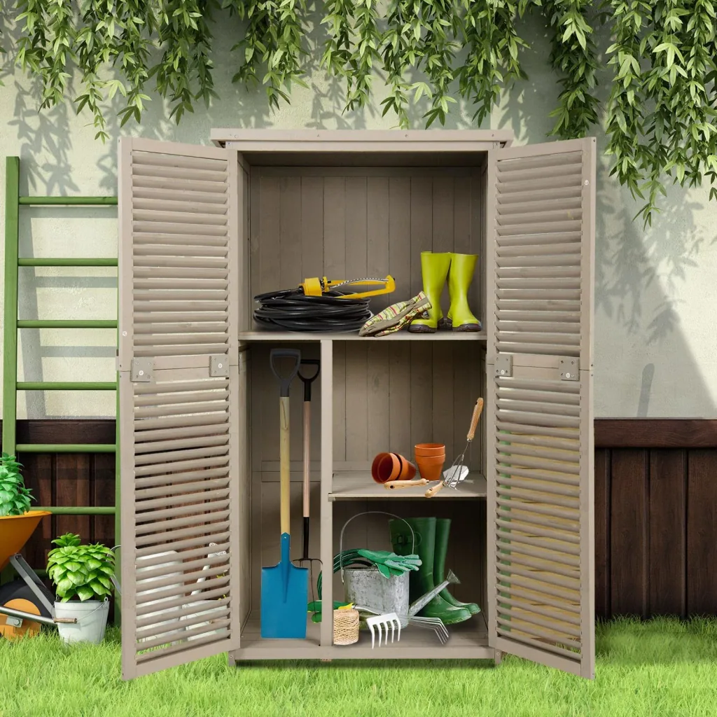 Tool shed tool cabinet 4 compartments gray
