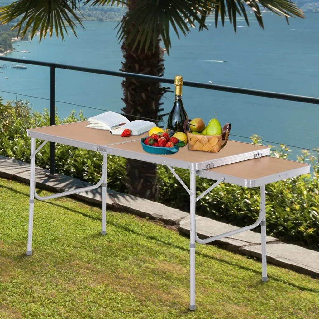 Picnic table with side table top light brown