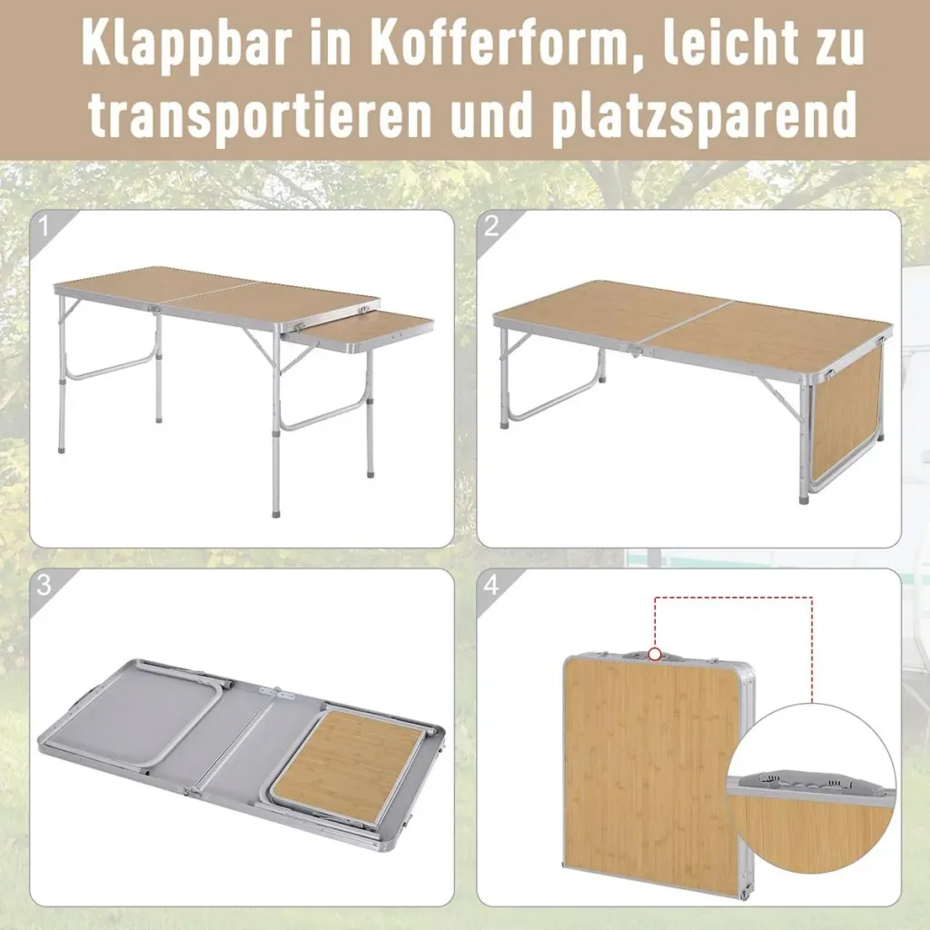 Picnic table with side table top light brown