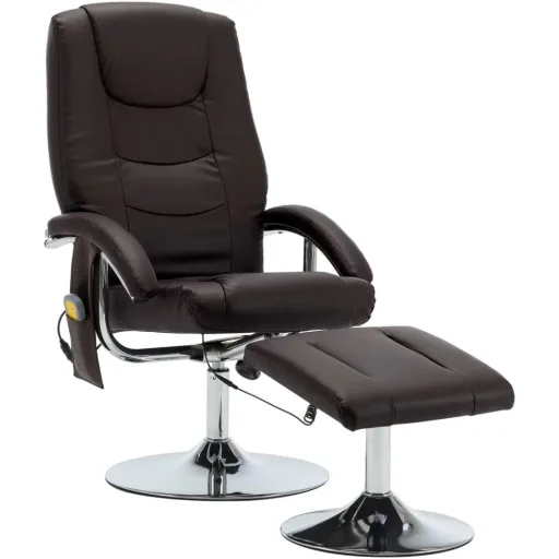 Massage seat adjustable with footstool faux leather brown