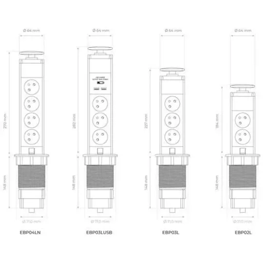 Pop-up socket with 4 sockets - Pin-earth