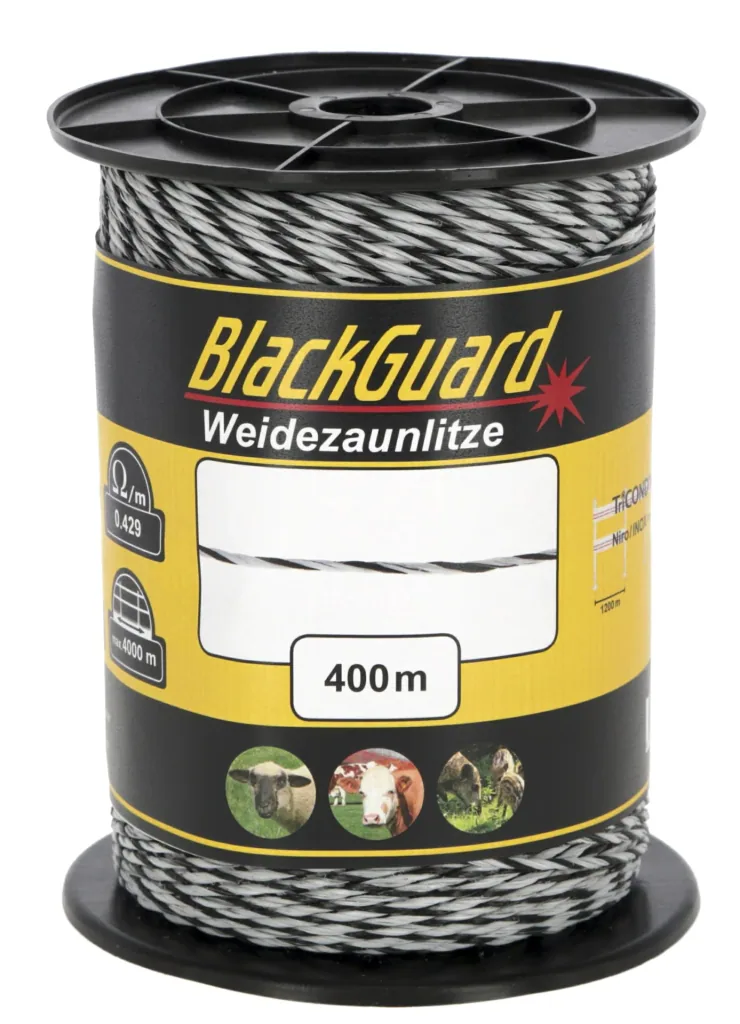 Electric fence polywire, 400 m, white/black