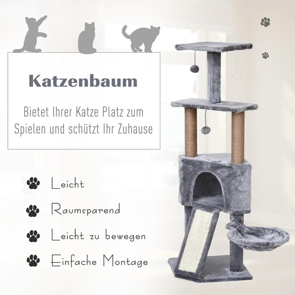 Cat scratching post with hanging bed