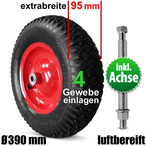 Wheelbarrow spare pneumatic tire/wheel including axle