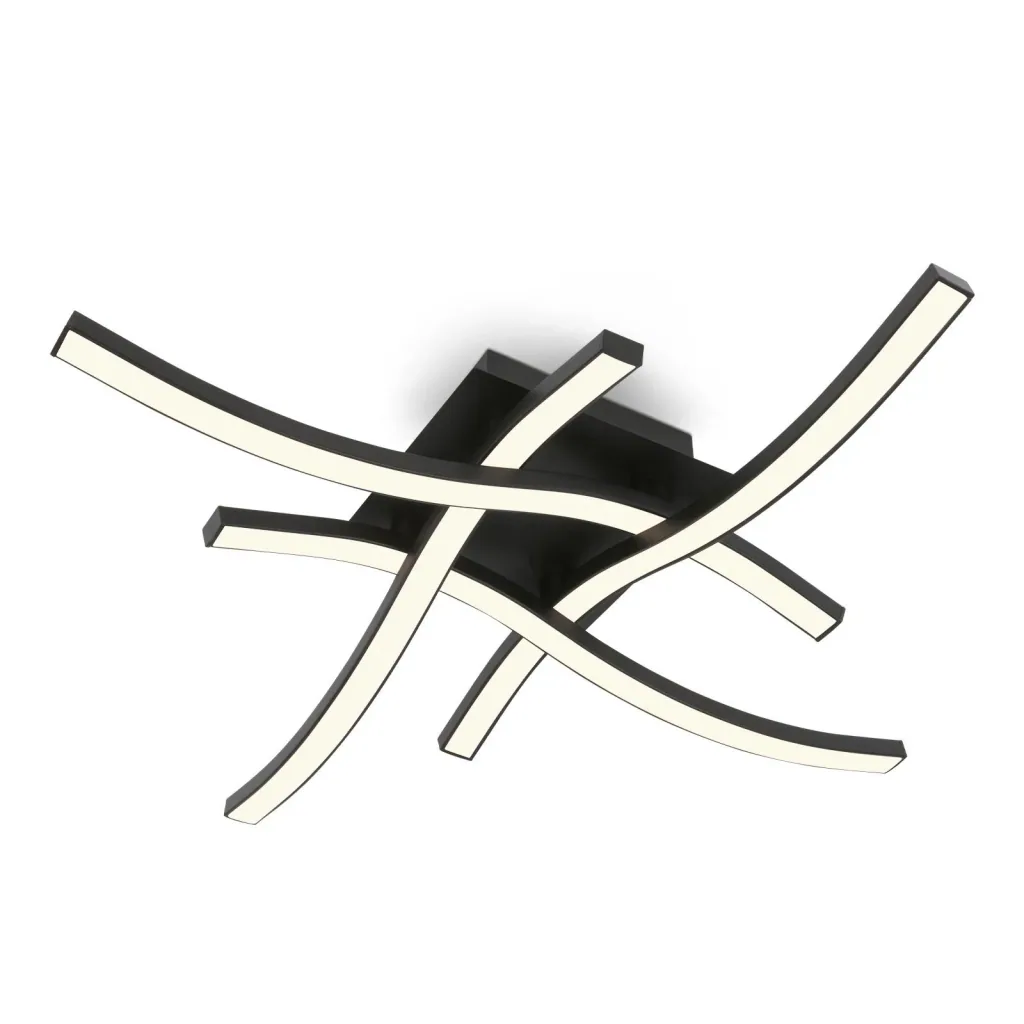 LED wall and ceiling light, 4 curved LED rods, black, 16 watts, 1400 lm, 3,000 K