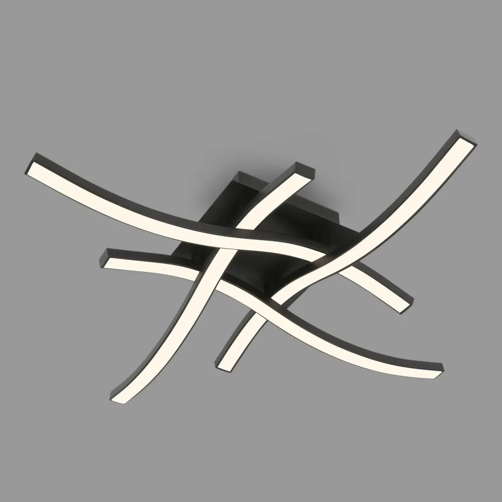 LED wall and ceiling light, 4 curved LED rods, black, 16 watts, 1400 lm, 3,000 K