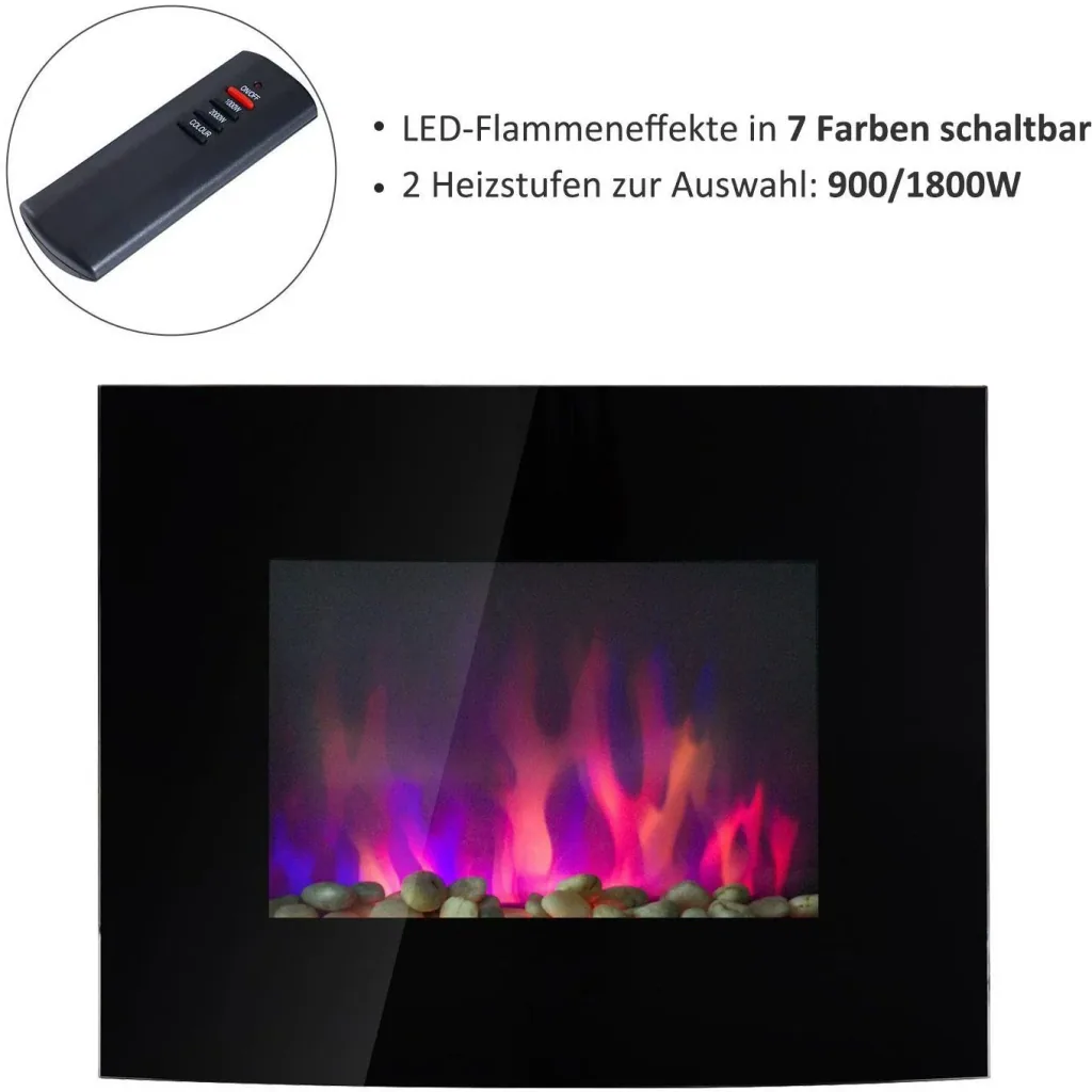 Electric fireplace wall fireplace 1800 Watt LED remote control black