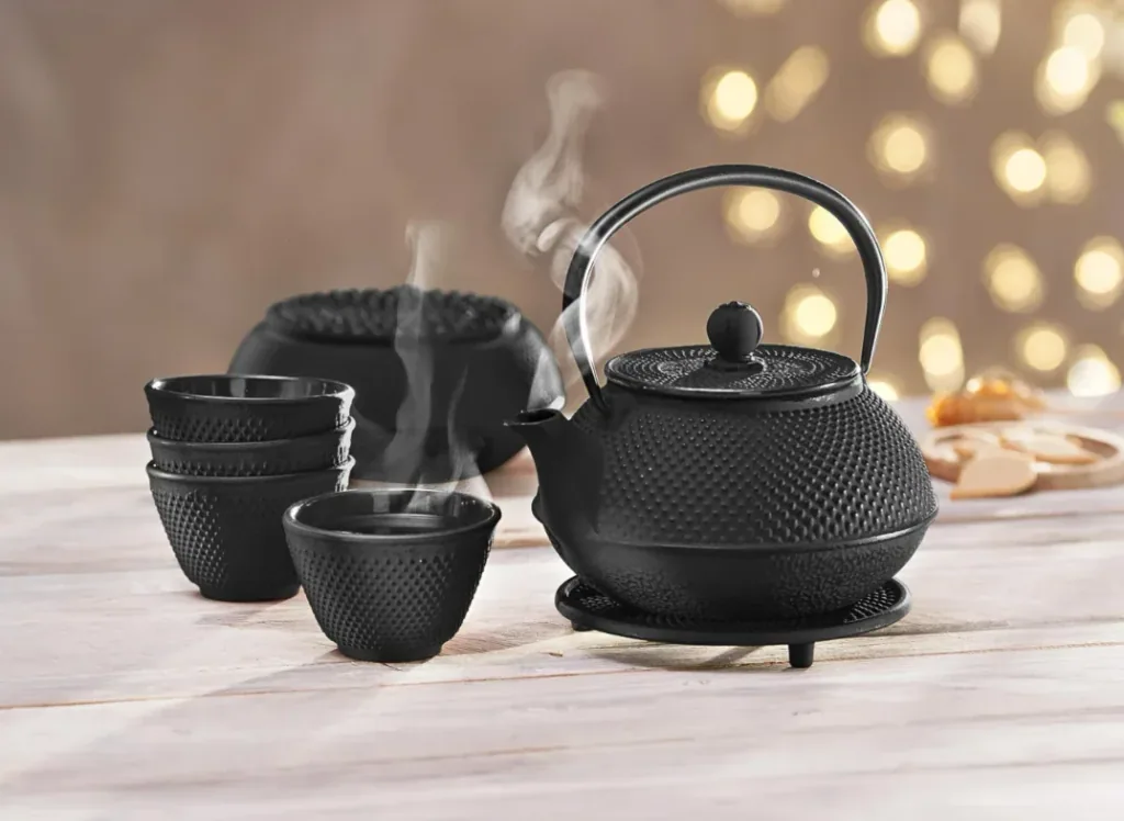 Asia teapot set cast iron 10-piece (color: black)