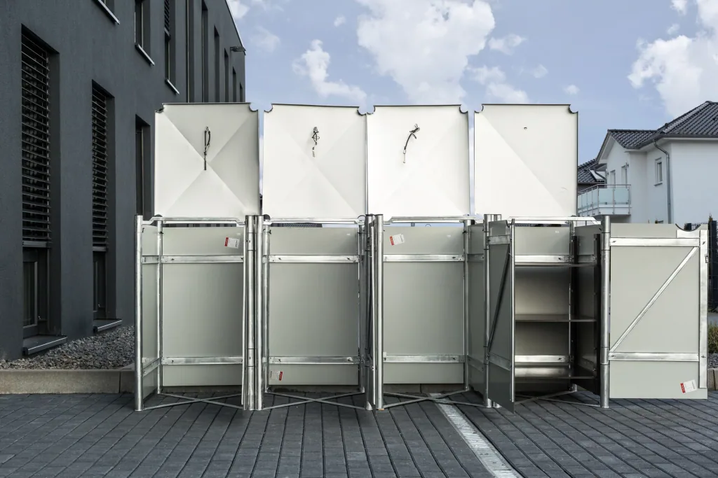 Garbage can box 4-way, black plastic, for 240 l bins
