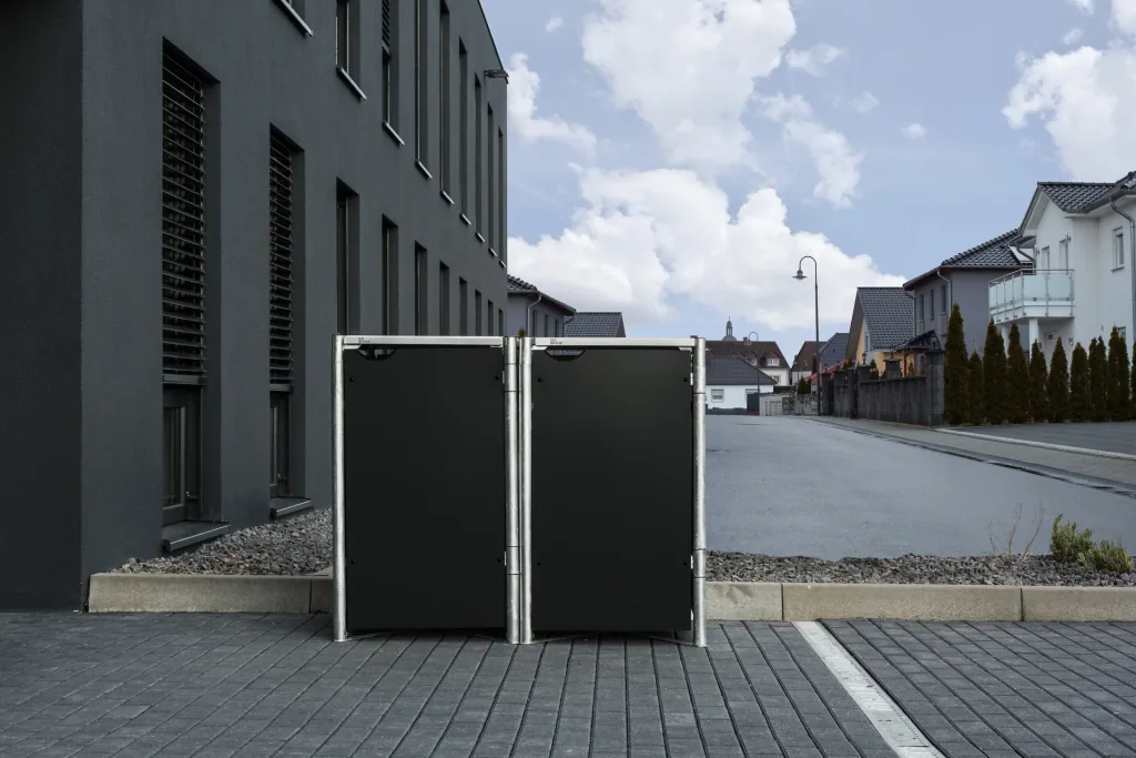 Garbage can box for 2, black plastic, for 240 l bins