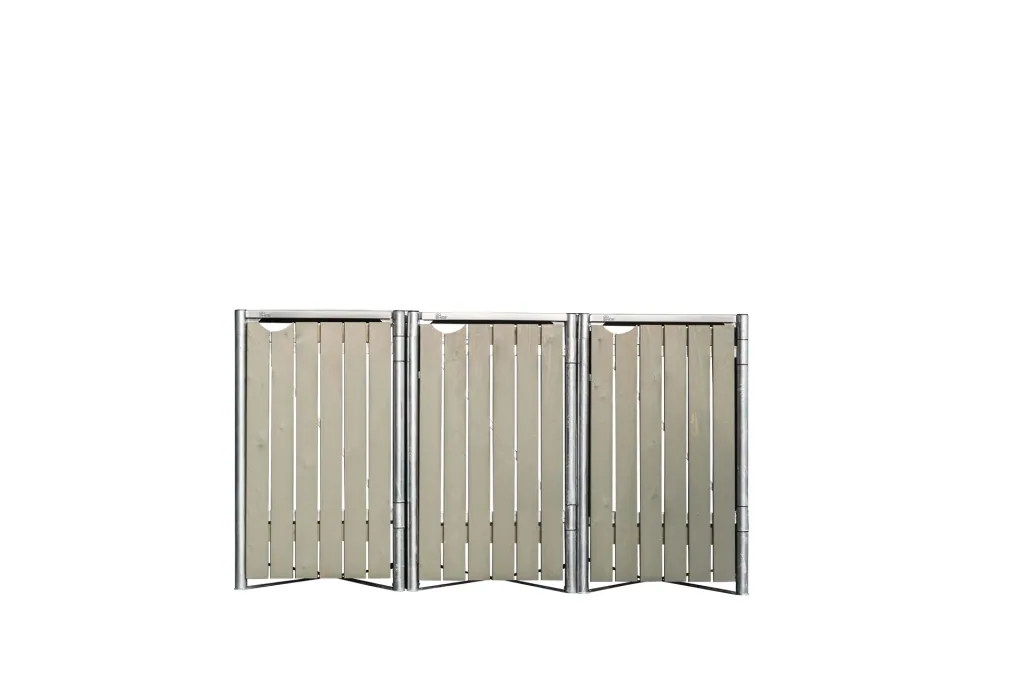 Garbage can box 3-compartment, natural wood grey, for 240 l bins