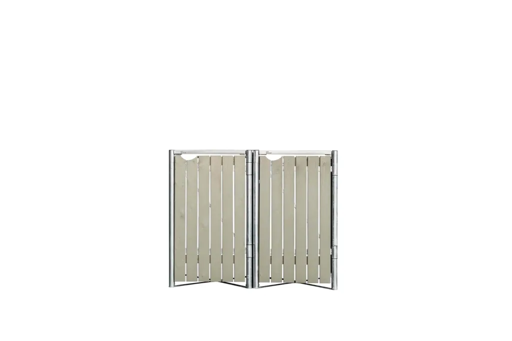 Garbage can box 2-compartment, wood natural grey, for 240 l bins