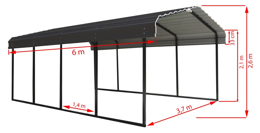 Stahlcarport Rom 602 x 370 cm , charcoal-grau