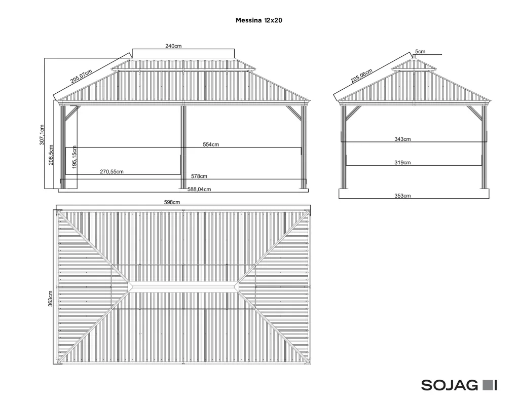 Sojag gordijnenset voor de tuinpaviljoen Messina 12x20