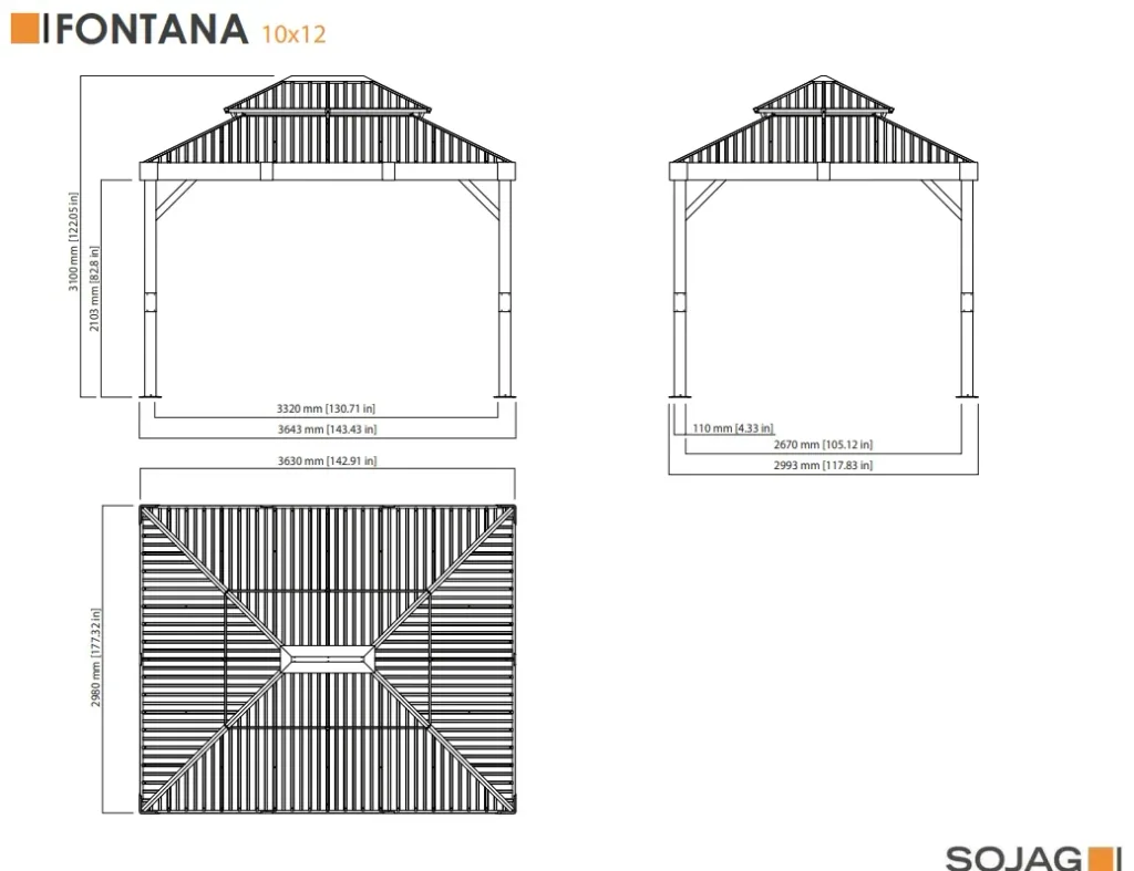 Sojag Fontana tuinpaviljoen 10x12, inclusief muskietennet