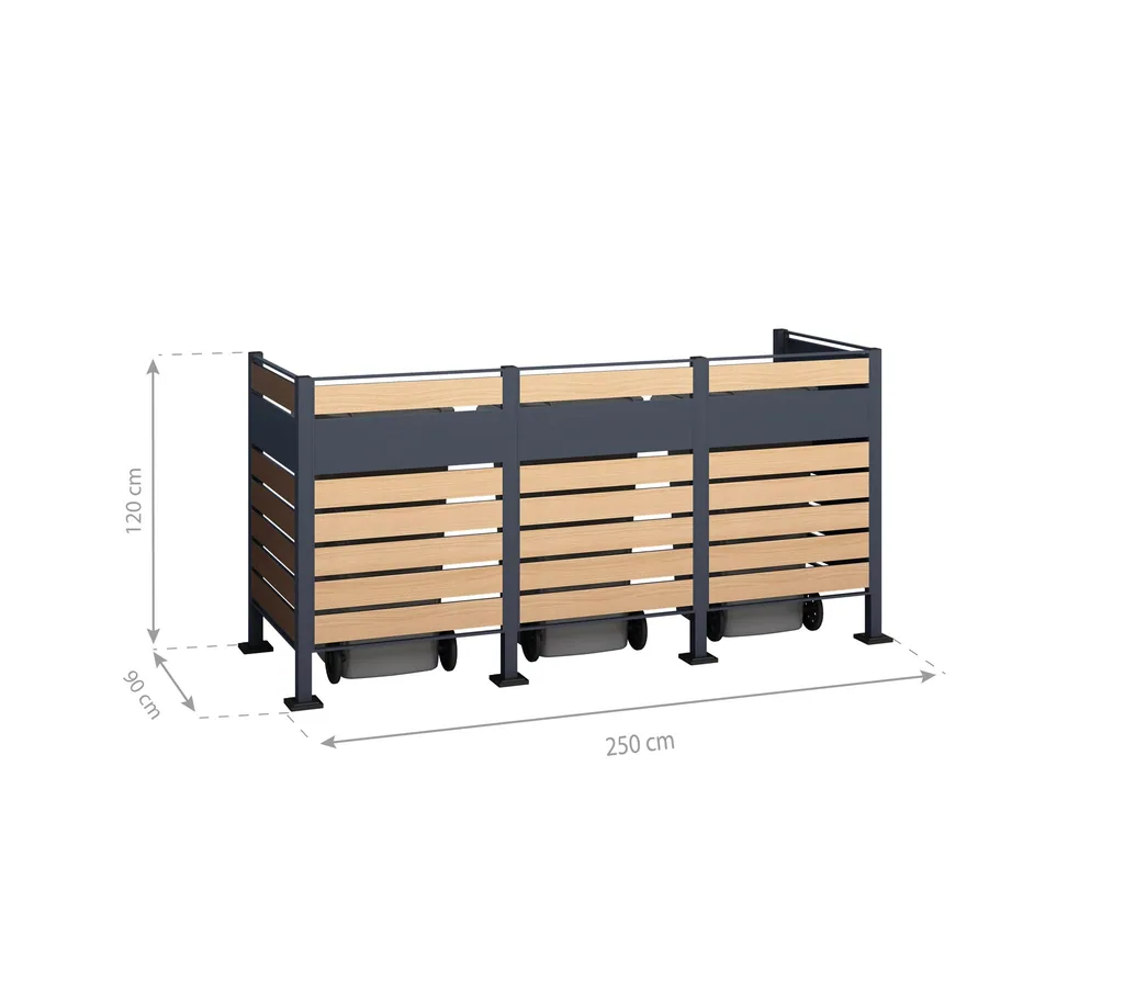 Westmann afvalcontainerombouw Planum 3-delig 120 cm houtlook (3× 240 L)