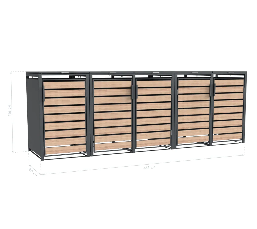 Westmann Afvalcontainerbox Lacina 5er houtlook (5× 240 L)