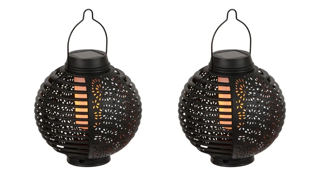 Zonnelantaarns "Flame", zwart, set van 2