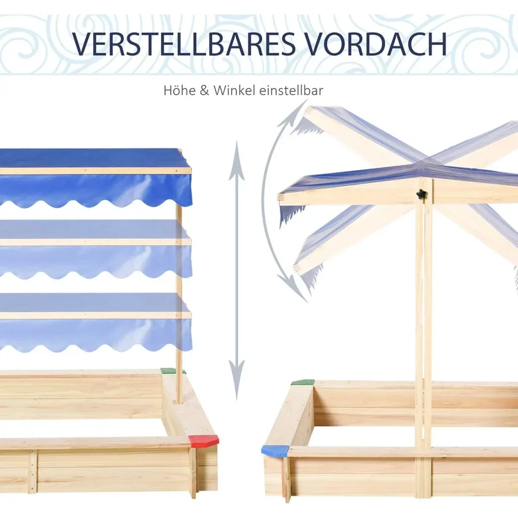 Sandpit with adjustable roof naur, blue