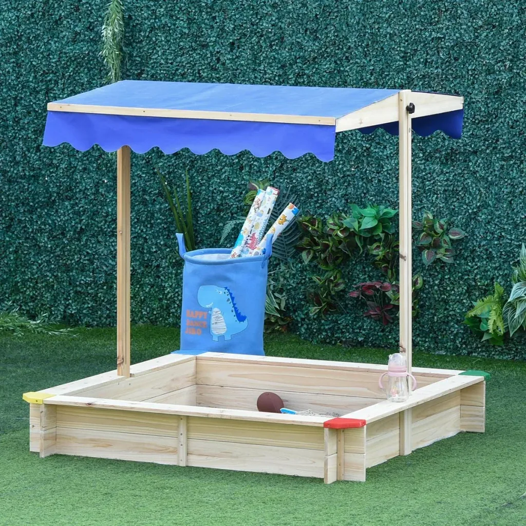 Sandpit with adjustable roof naur, blue