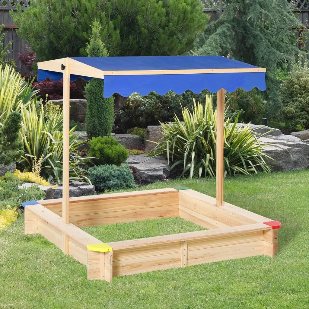 Sandpit with adjustable roof naur, blue