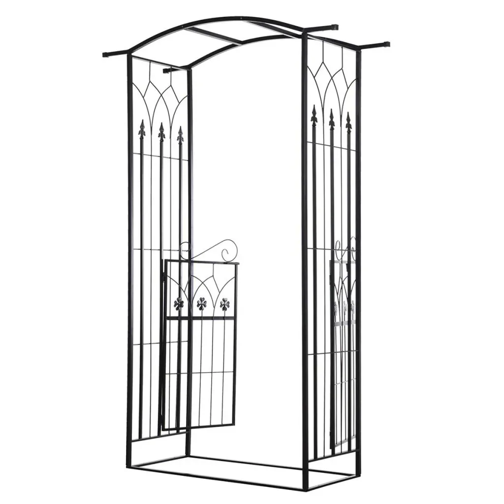 Plant arch archway with two door leaves trellis trellis garden arch roof metal black 131x 49 x 209 cm