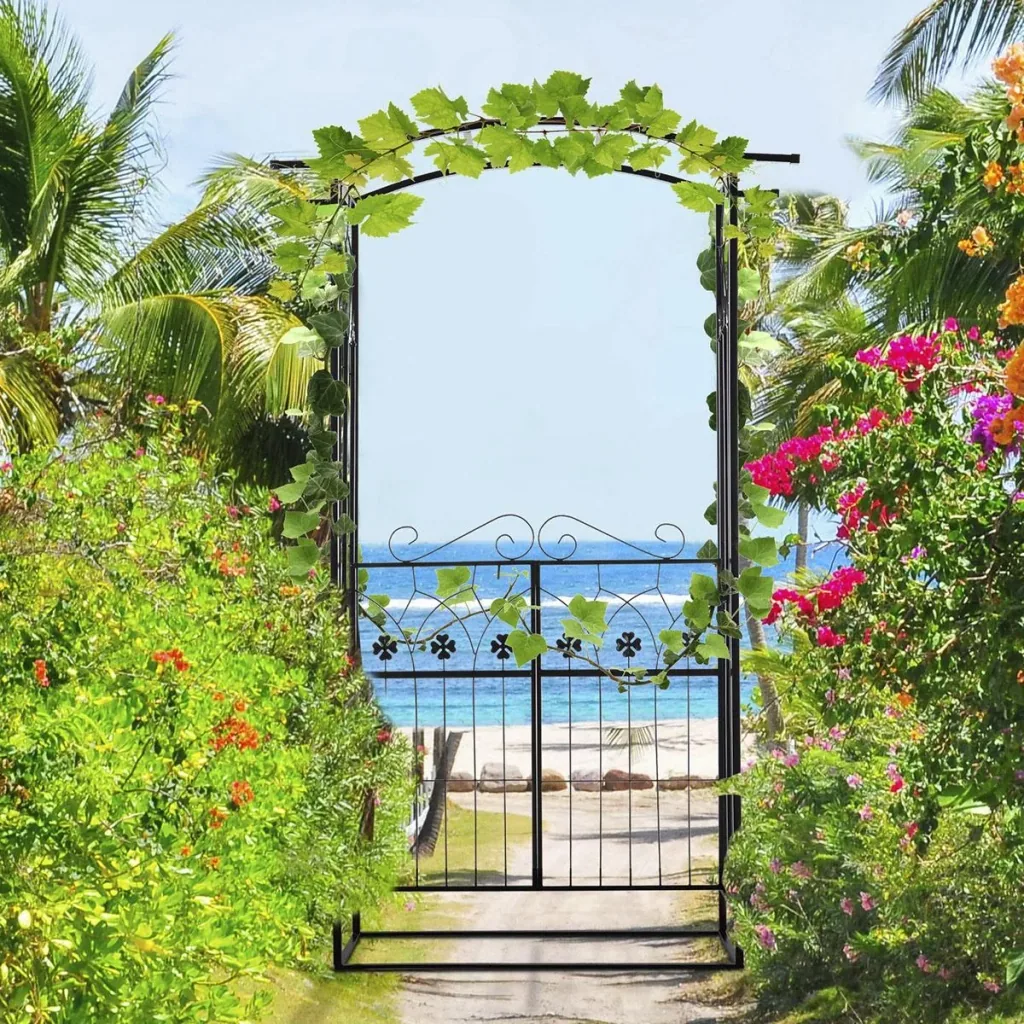 Plant arch archway with two door leaves trellis trellis garden arch roof metal black 131x 49 x 209 cm
