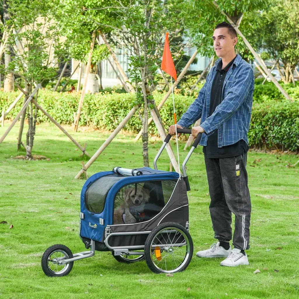 2-in-1 Dog Trailer Pet Bicycle Trailer Dog Transporter Dog Bicycle Trailer Oxford Fabric Breathable Metal Ox
