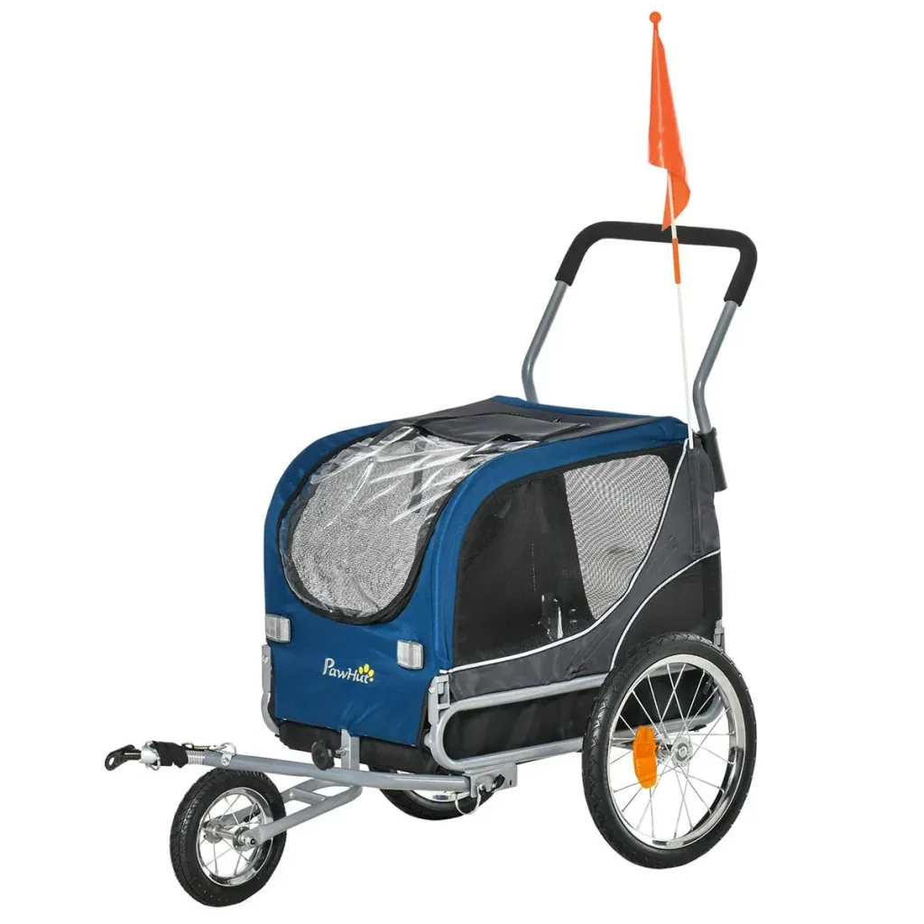 2-in-1 Dog Trailer Pet Bicycle Trailer Dog Transporter Dog Bicycle Trailer Oxford Fabric Breathable Metal Ox